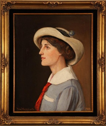 Woman in Bonnet, Dan Weggeland, 16” x 20,” oil on canvas, 1914