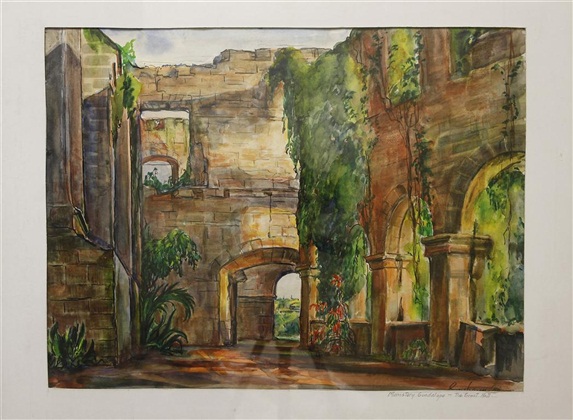 Mission Ruins, Rosenbaum, 16” x 20,” water color