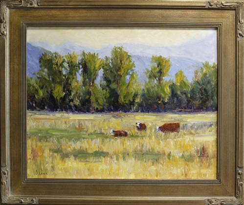 Cattle Grazing, Jack Sloan, 24” x 30,” oil on board, 2004