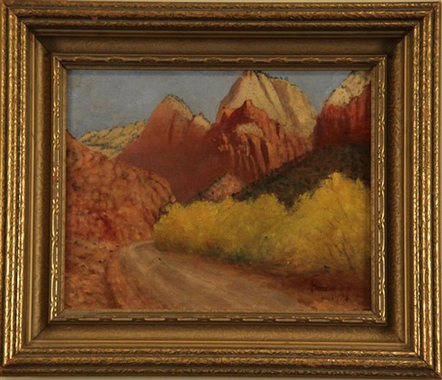 Road to Zions, JB Fairbanks, 8” x 12,” oil on board, 1928